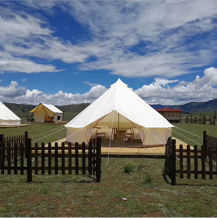 

5m Luxury Glamping Cotton Canvas Bell Tent Outdoor Glamping Tent for sale, Beige
