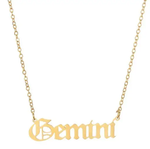 

High Quality Wholesale Old English Stainless Steel Gold Plated Zodiac Necklace Jewelry, Gold,silver