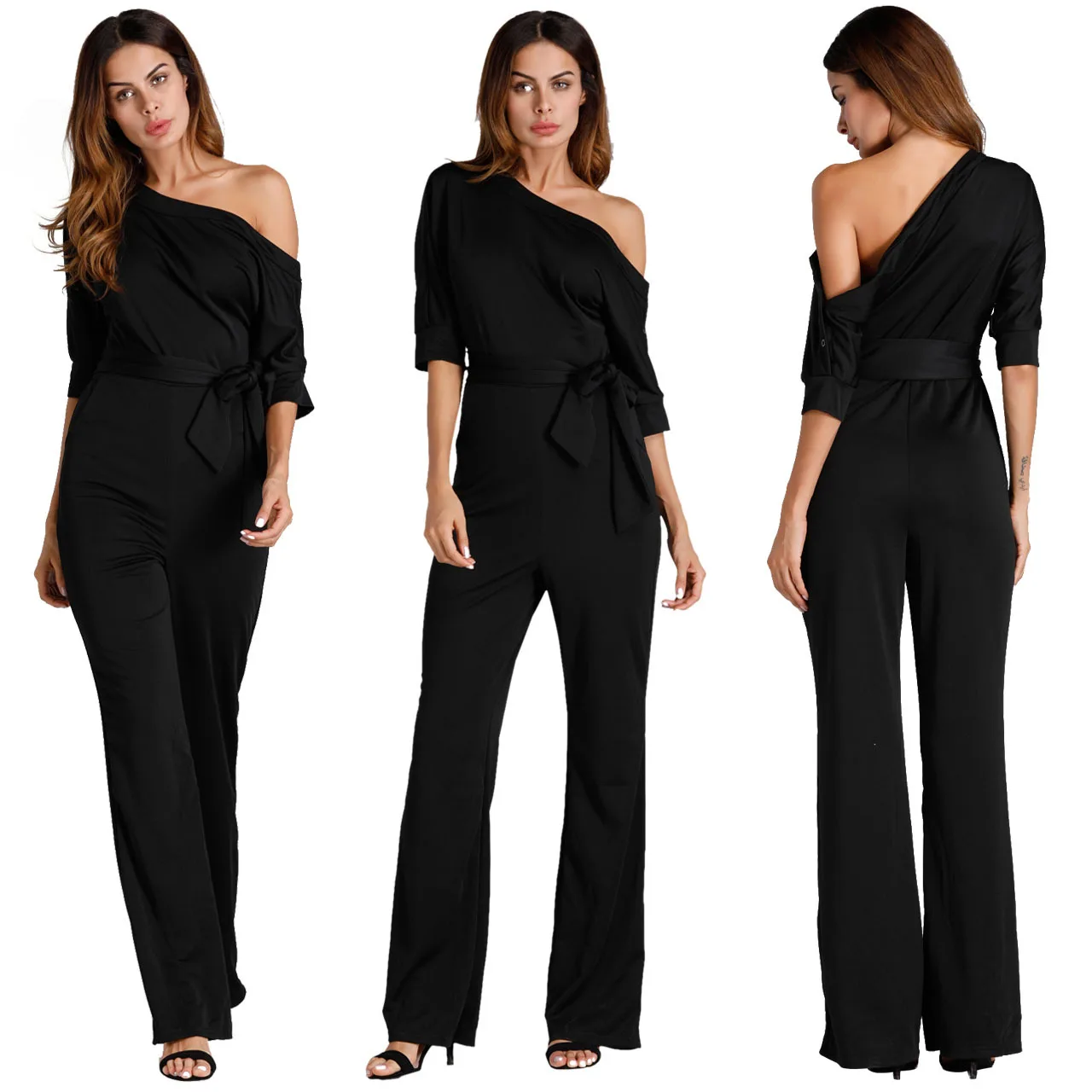 

ODM Monos Stylish Sexy One Piece Jumpsuit One Shoulder Party Solid Color Loose Elegant Rompers Womens Jumpsuit, As pictures