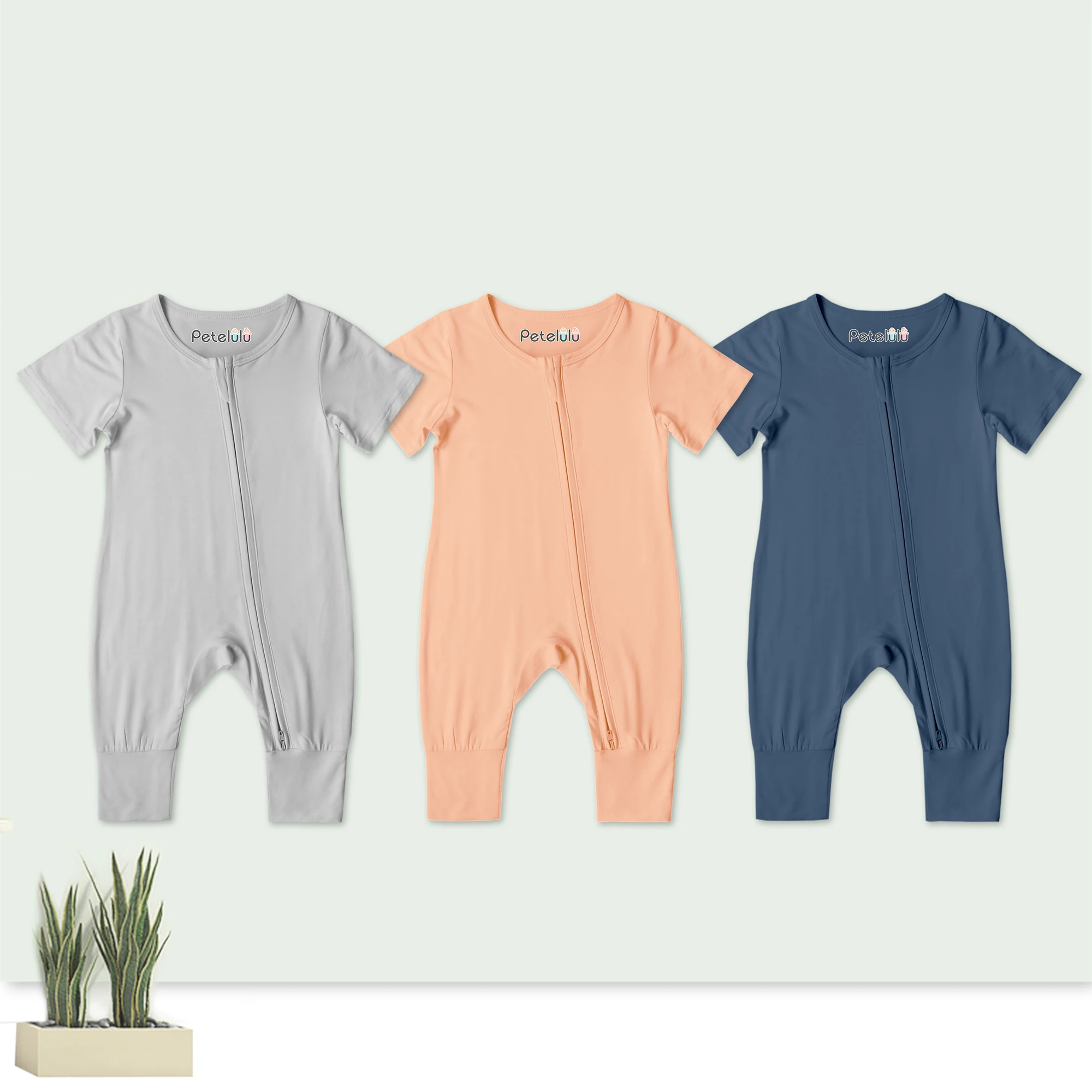 

PETELULU long Sleeve Baby Boys Bamboo Zipper Romper Private Label Custom Print Romper Bamboo Clothing