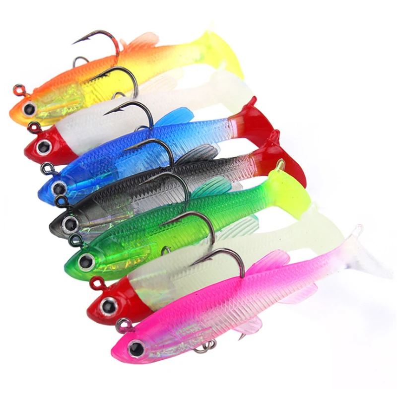 

8cm / 12.5g T-tail lead fish set with single hook soft lure, 7 colors