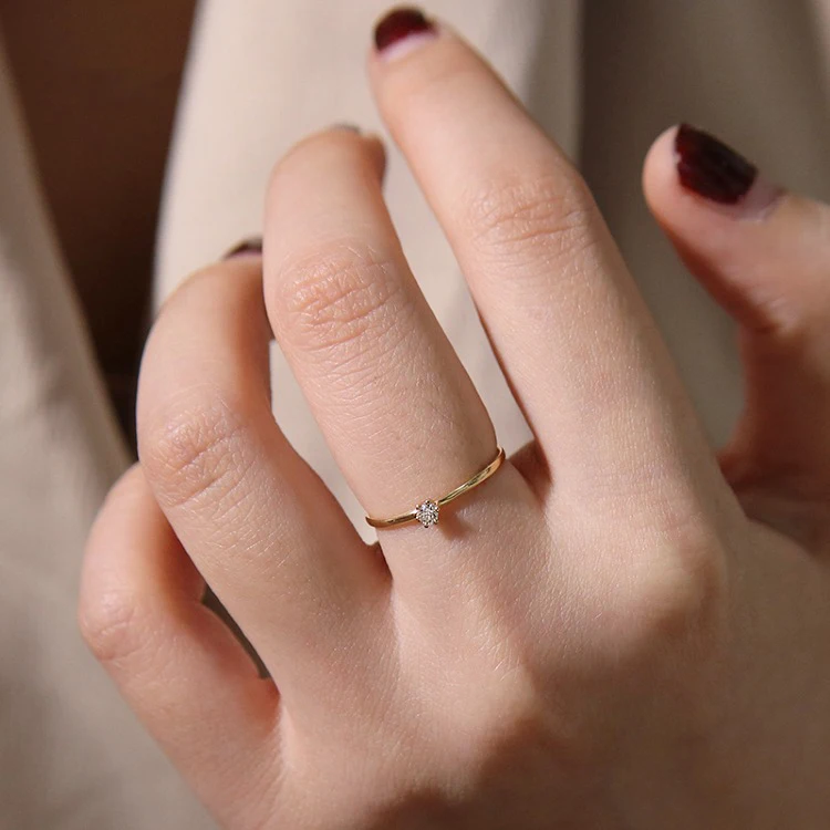 

Minimalist Style 925 Sterling Silver Thin Band Rings Dainty Gold Ring For Women