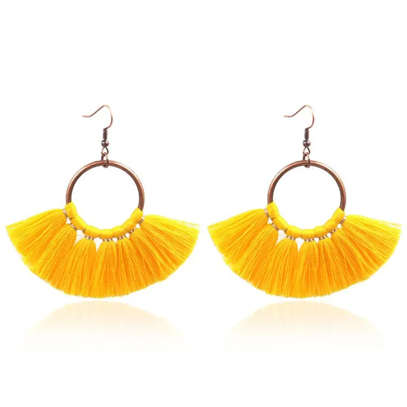 

Fashion Handmade Velvet Cotton Rope Small Hoop Earring Bohemian Tassle Earrings