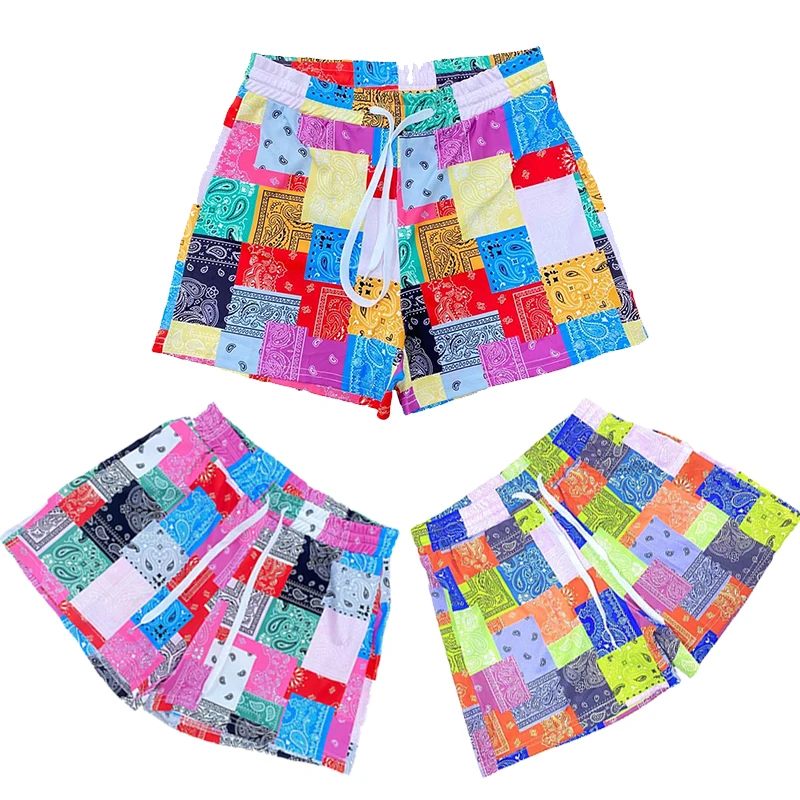 

Drop shipping summer patchwork loose paisley women beach bandana shorts, 3 colors