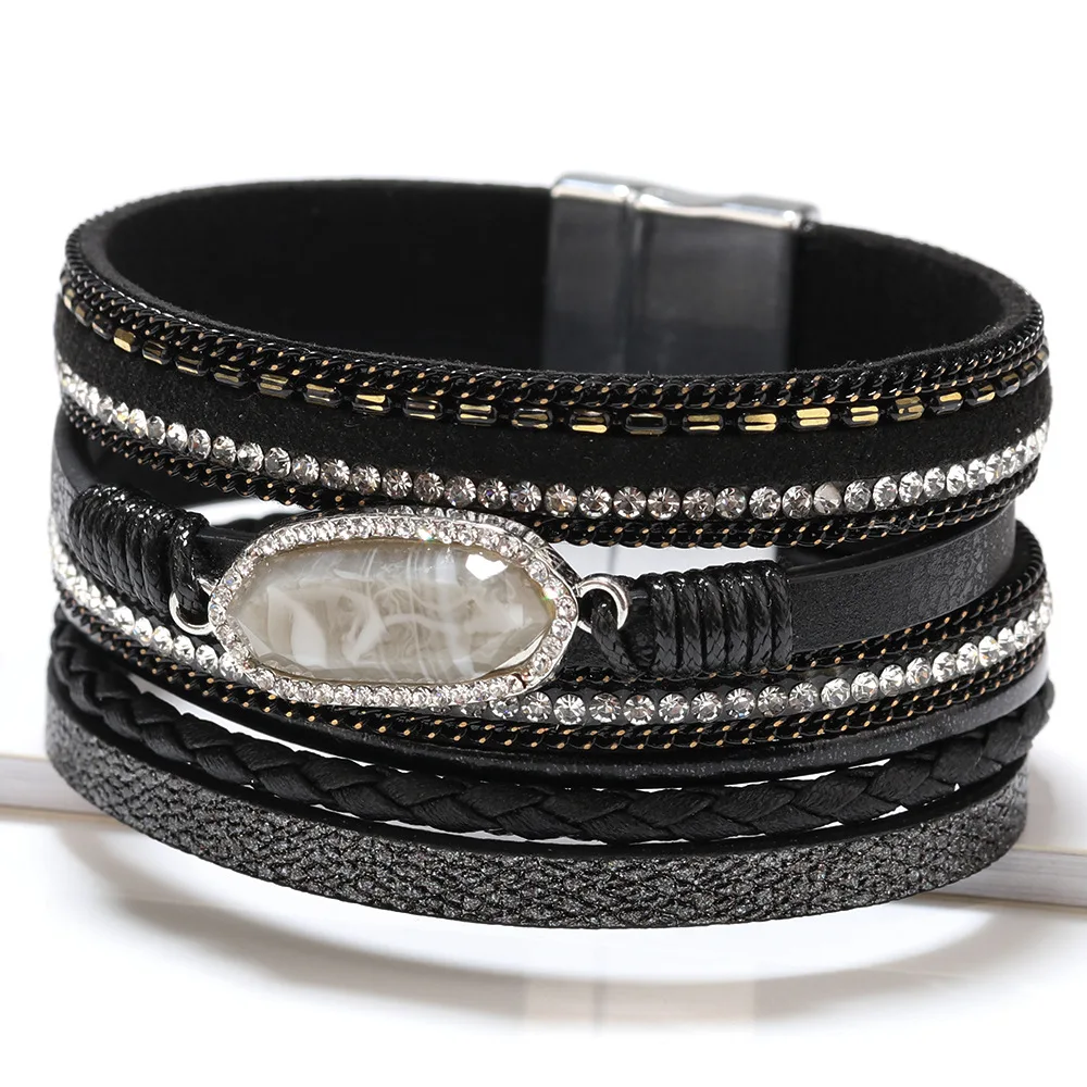 

2022 New Multilayer Bohemian Bracelet Woven Crystal Leather Bracelet Women, Picture