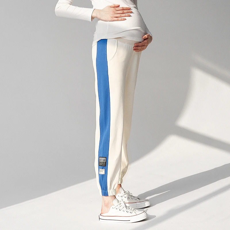 

High Waist Stitching Breathable Women Lounge Trousers New Style Loose Maternity Trousers, Apricot