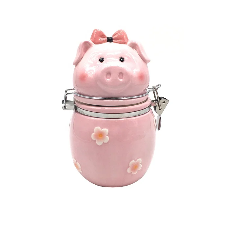 

Hand Printed Ceramic Lid Pig Shaped Cookie Seal Jar, Customized colors
