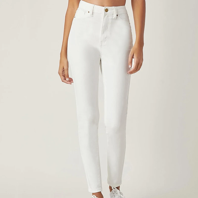 

New Arrival In Stock Women's Fashion Clothing Set High Quality Shop Women's High Waist Skinny White Denim Jeans
