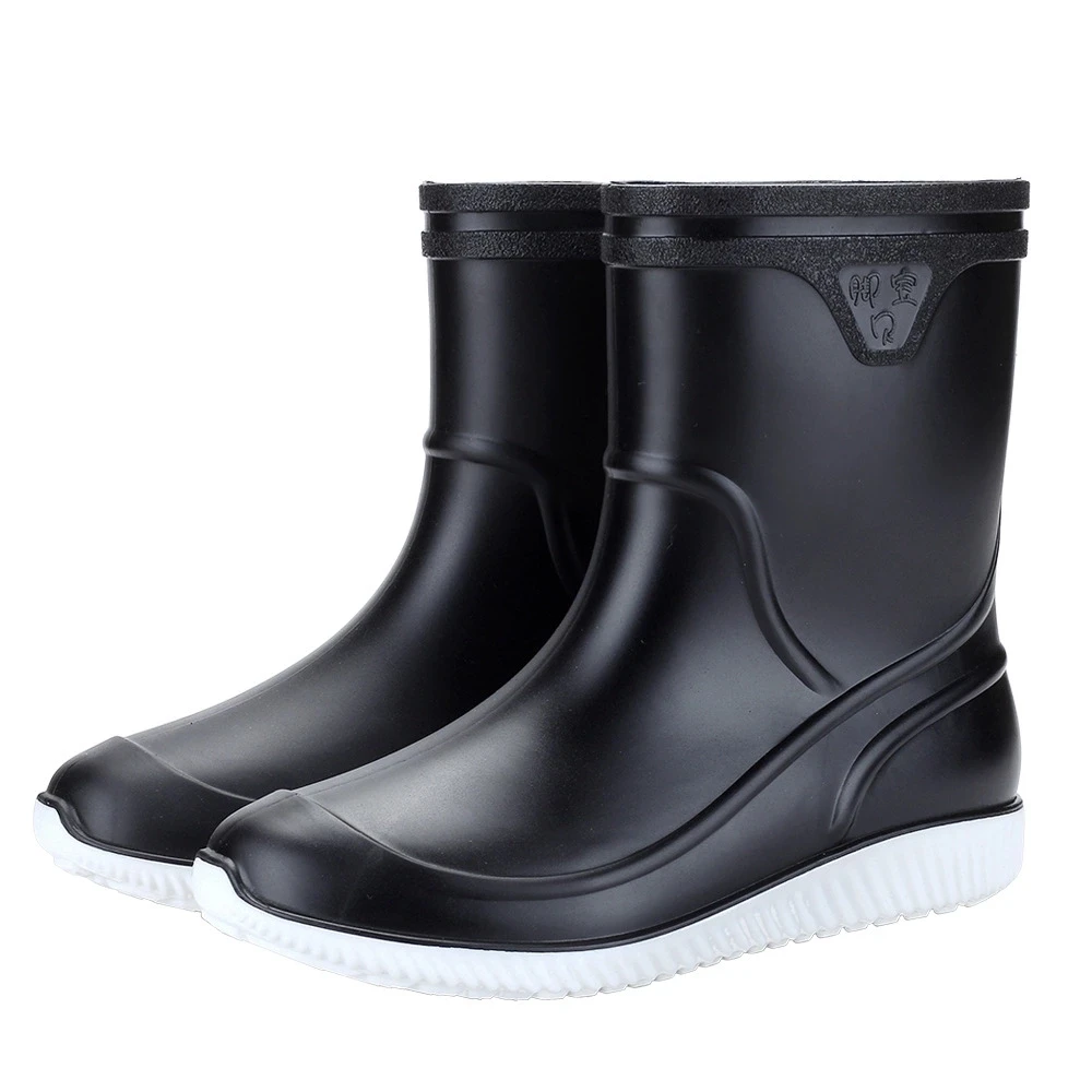 

New high-grade soft bottom antiskid boot farming working shoes waterproof rain boots for men, Black-black,black-white,blue-blue,blue-white