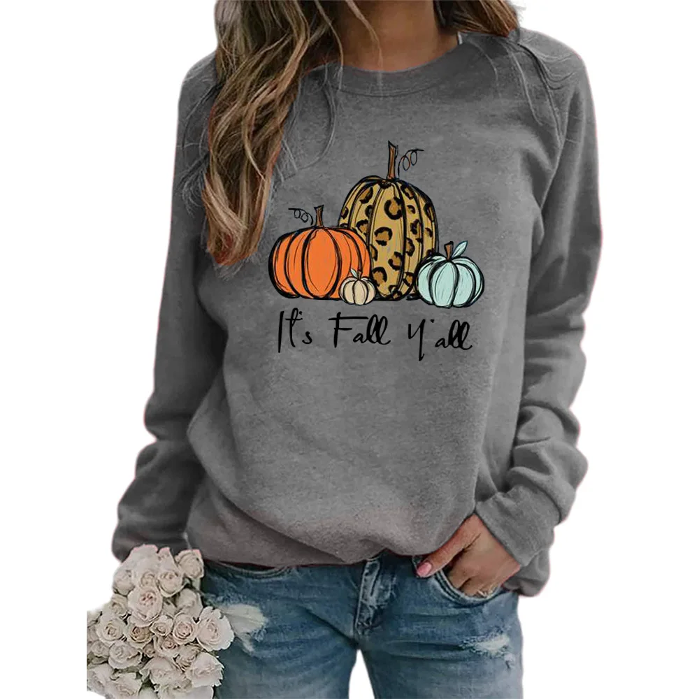 

Crewneck Sweatshirt Long Sleeve Pumpkin Print Ladies Halloween Sweatshirt