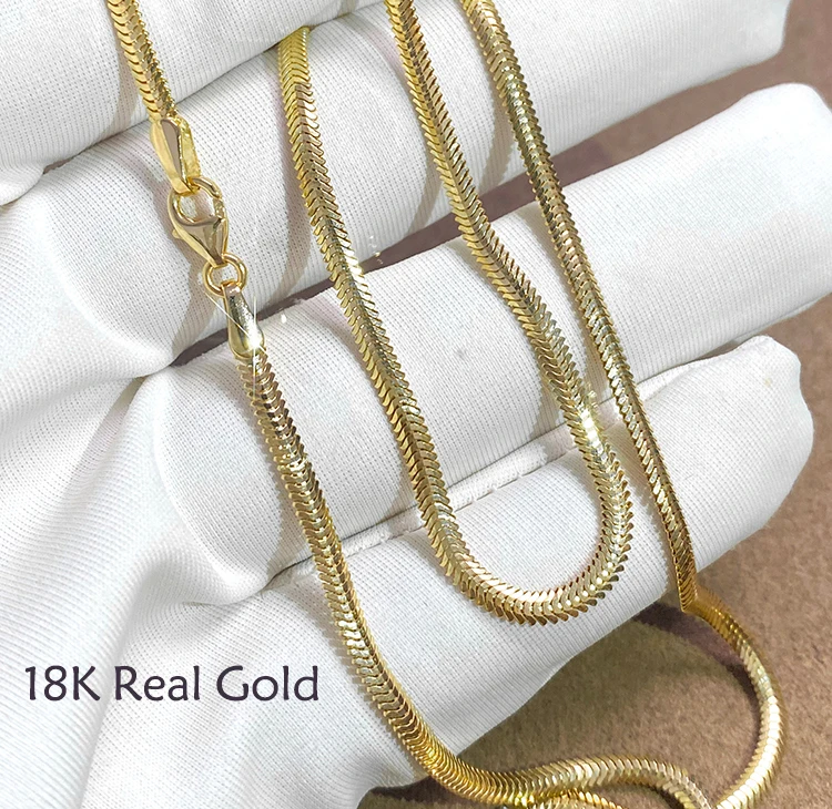 

2.55mm 18K Herringbone Solid Gold Chain Women AU750 Stamp Snake Chain Necklace Gold Chain Design for Men in 16/18/20inch, Yellow gold