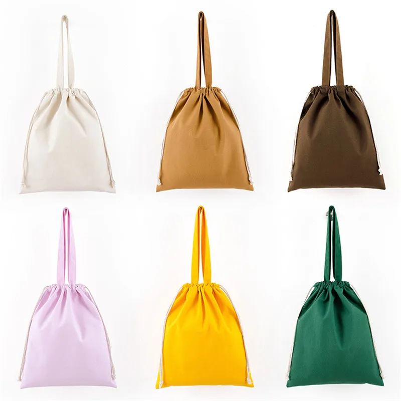 

New Arrival 12Oz Drawstring Cotton Blank Canvas Tote Bags Beach Draw String Canvas Shoe Bag, Customized color