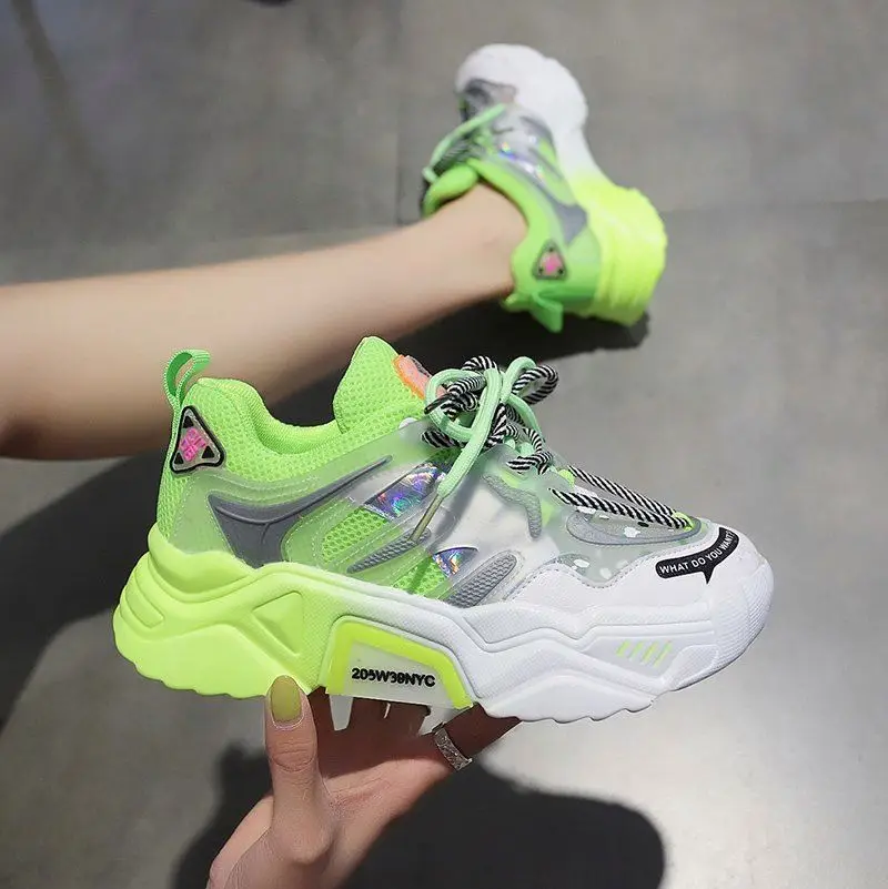 

2021 Hot Summer Women Sneakers Vulcanize Breathable Rainbow Color Fashion Casuals Height Increasing Female Chunky Ladies Shoe