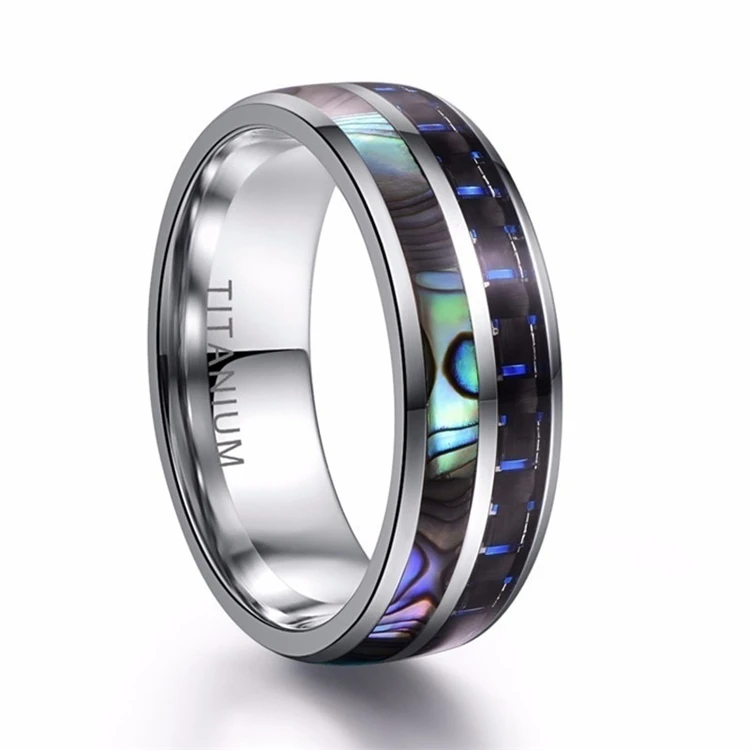 

Shinning Natural Sea Shell Inlay Titanium Steel Custom Wedding Ring