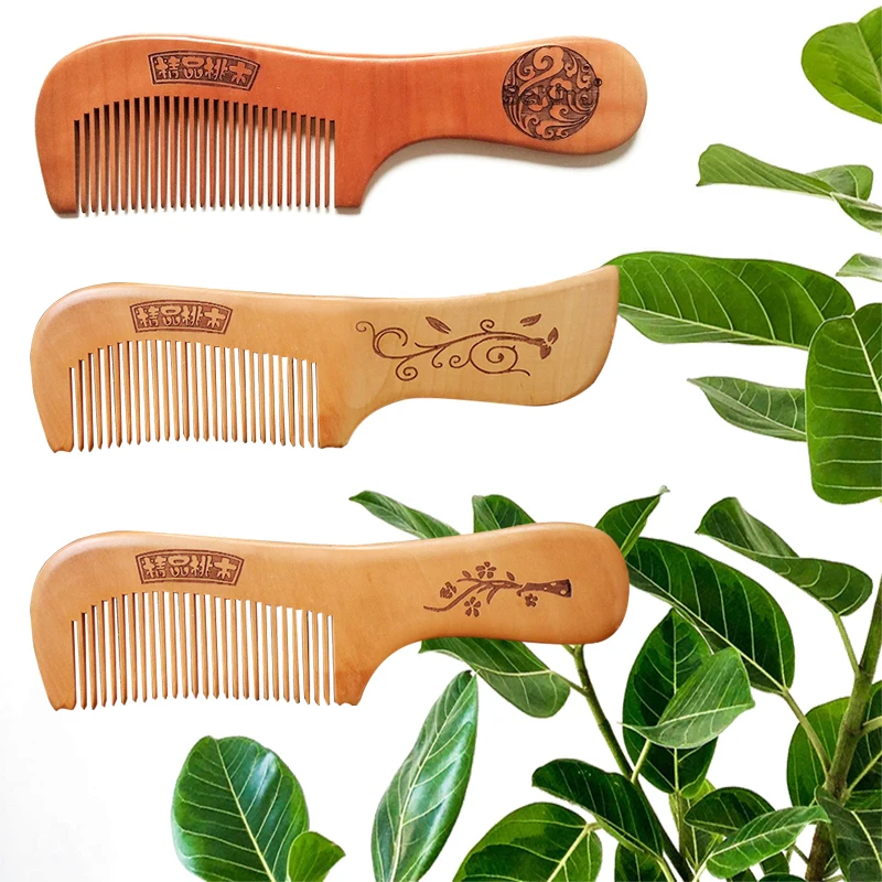 

wooden wood comb wholesale custom cheap hair handicraft price anti baby men combs static wide women design tooth with carving, Wood color