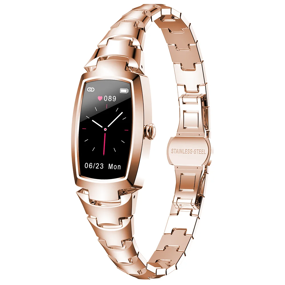 

2021 new women smart watch luxury lady design gold silver metal strap smartwatch h8 pro