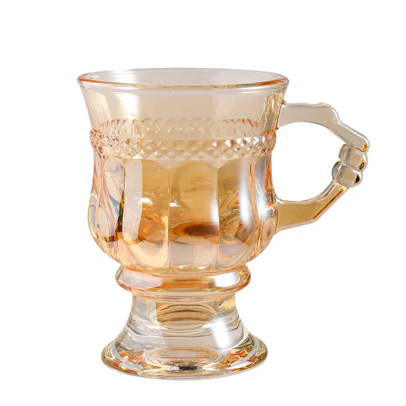 

SQ123 European Classic Style Glass Cup Transparent Tea Milk Coffee Mug Cup Crystal Amber Glasses, As pic