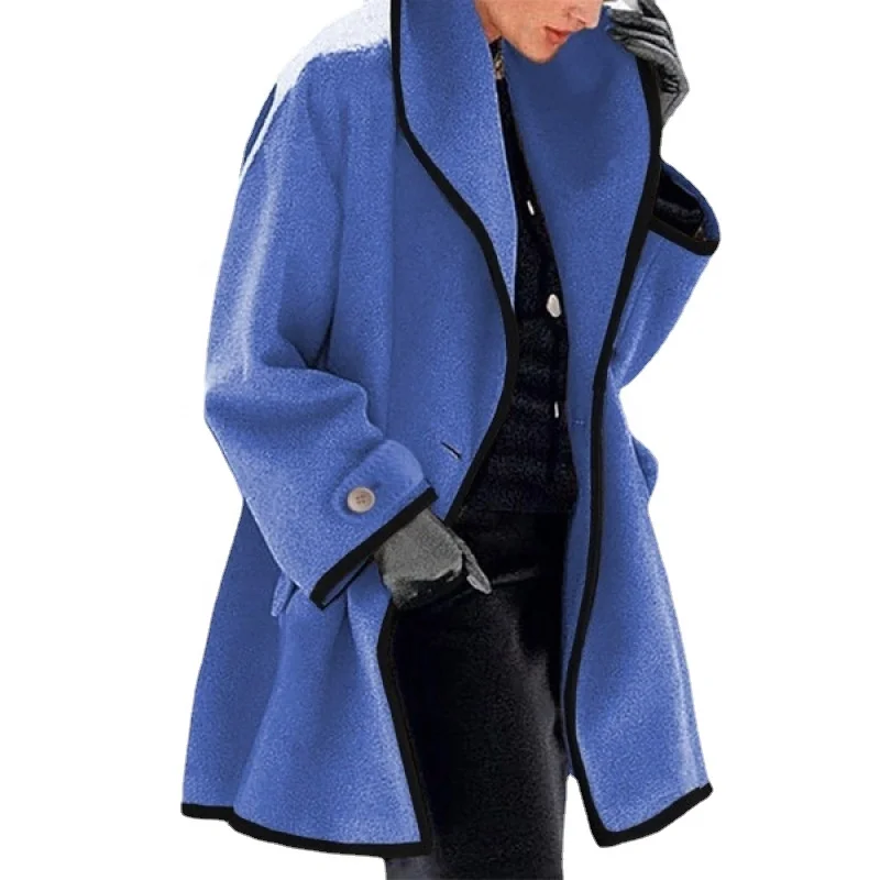 

Autumn Women Woolen Coat 2021 Winter Casual Patchwork Fashion Collar Long Jacket Cardigan Office Lady Plus Size Lapel Coats 5XL, White,black,blue,grey,red,camel,purple