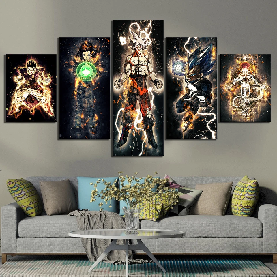 

5 Pieces Fantasy Oil Painting Home Decor Wallpaper Stickers Murals Birthday Gifts Anime Poster Dragon Ball Canvas Painting, Multiple colours