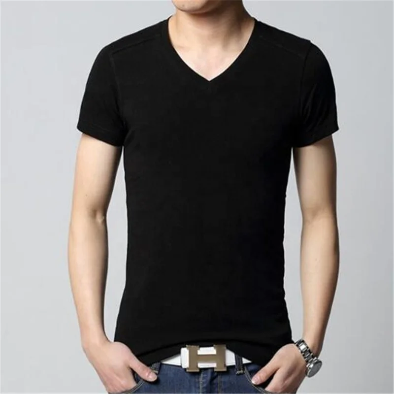 

Casual Slim V-neck Solid Color Men's T-shirts, White/gray/black