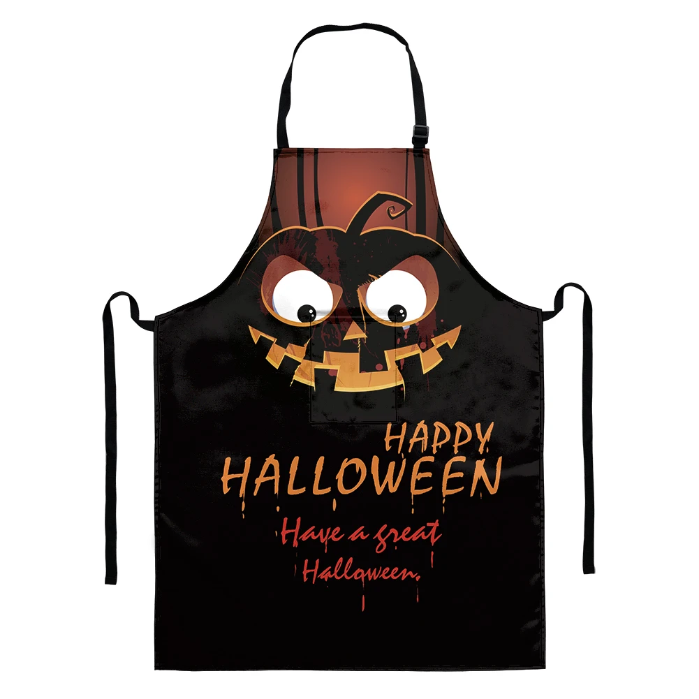 

Cheap Wholesale 2021 Halloween Aprons Pumpkin Face 3D Print Kitchen Cooking Funny Apron With Pocket Waterproof Custom Apron Logo, Customized color