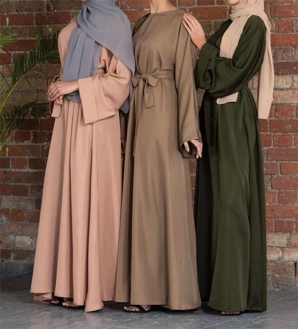 

Wholesale Abaya Dubai Turkey Solid Color Simple Modest Kaftan Islamic Clothing Abaya Muslim Dresses For Women, Photo shows