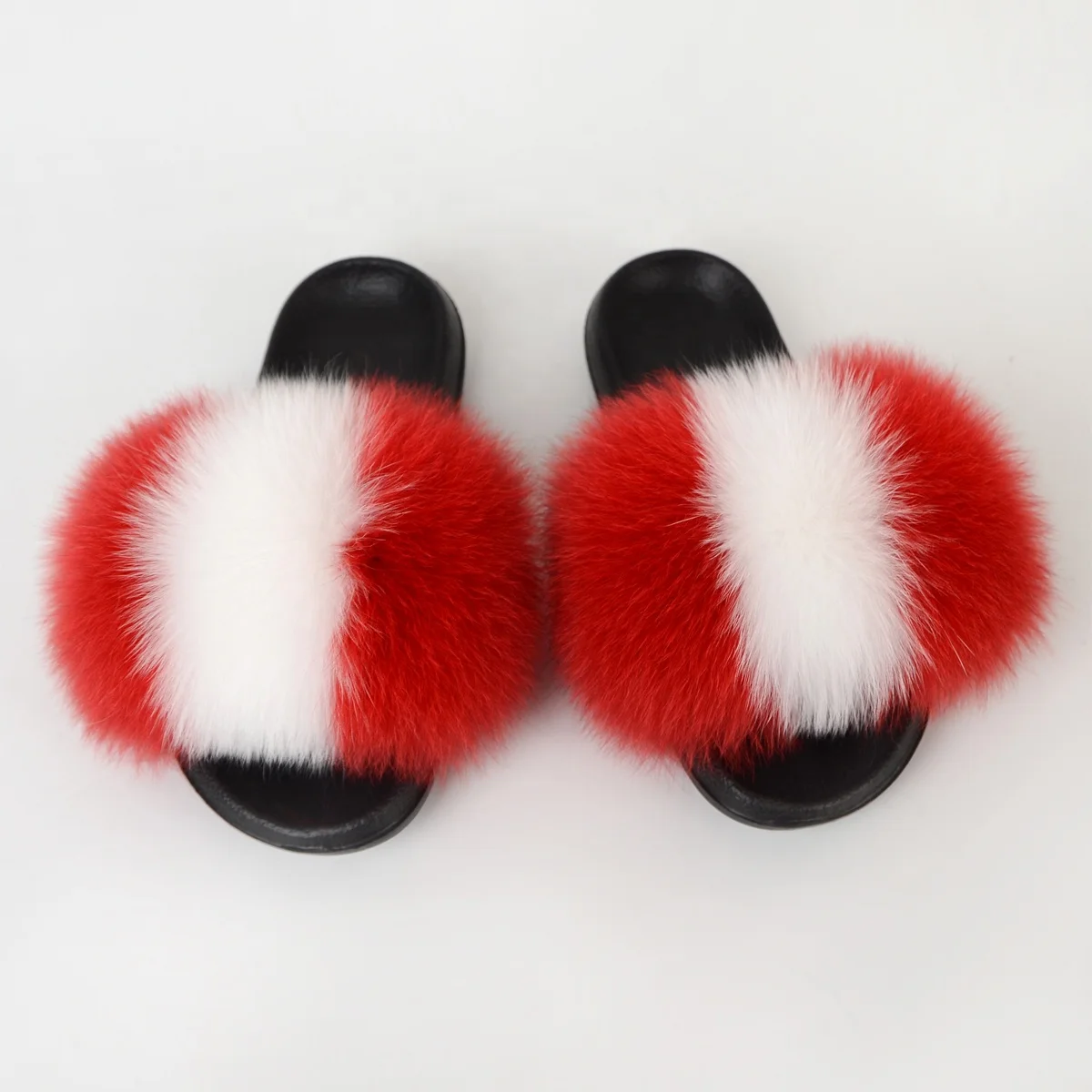 

Mixed Colors adult size Sandals Real Fox Fur Slippers Raccoon Fur Furry Cute Fur Slides Wholesale, Customized color