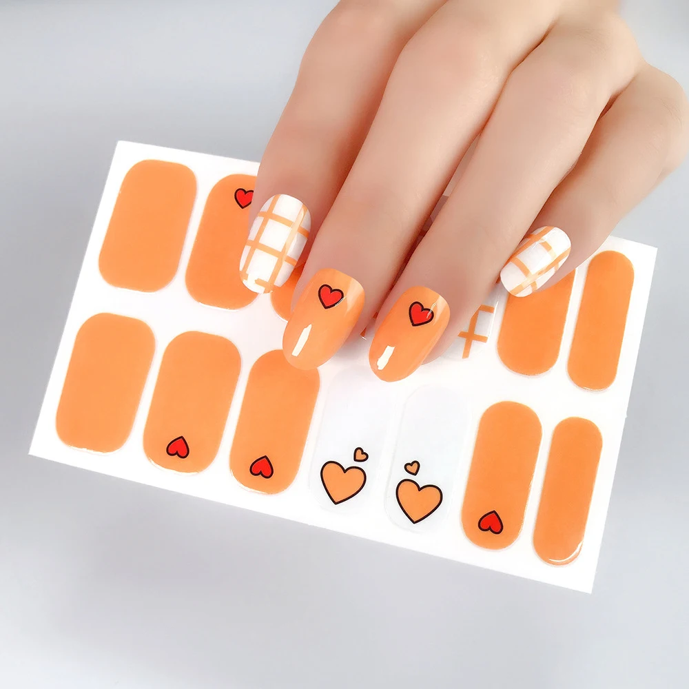 

Cute Orange Nail Strips Nail Stickers DIY Self- Adhesive Adorable Style Nail Polish Wraps Private Label