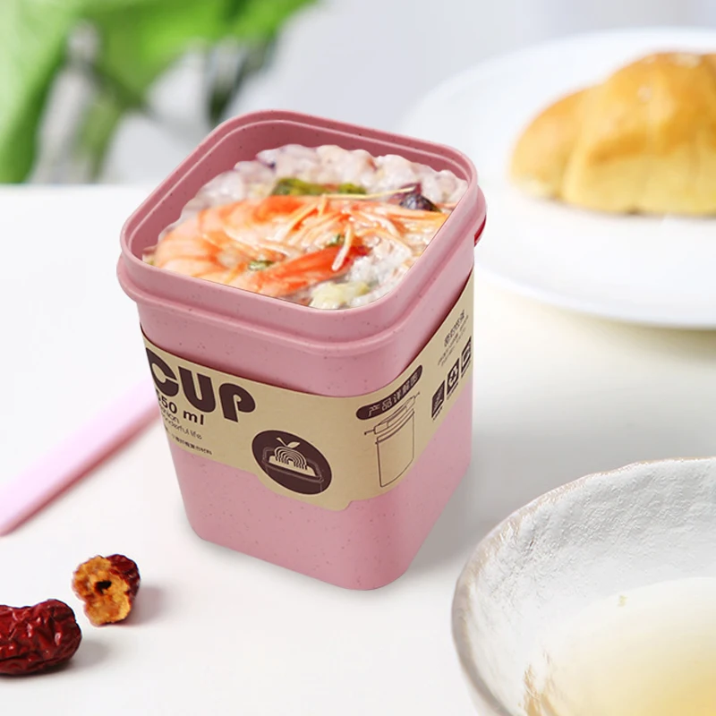 

550ml Breakfast Microwave Leakproof Sealed Wheat Straw Soup Cup With Lid,Soup Packaging Box,Soup Bowl, Pink,green,white