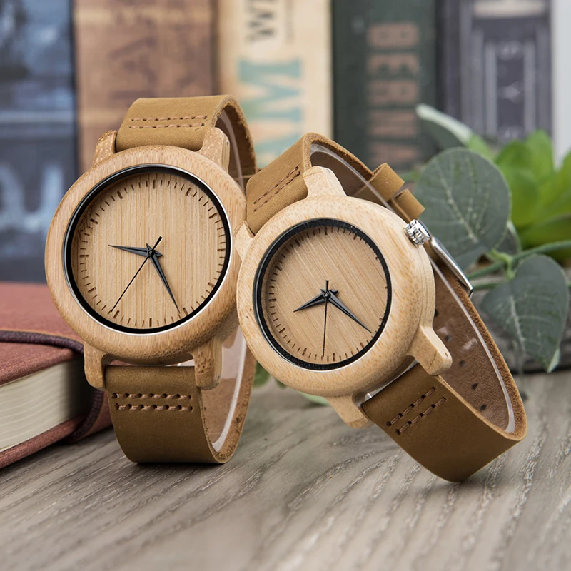 For DODO DEER 2020 Antique Bamboo Quartz Wristwatch Genuine Leather Strap Branded Couples Fashion Pointer Dial