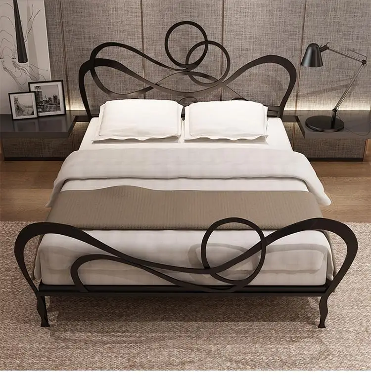 Modern bedroom furniture gold iron frame soft bed