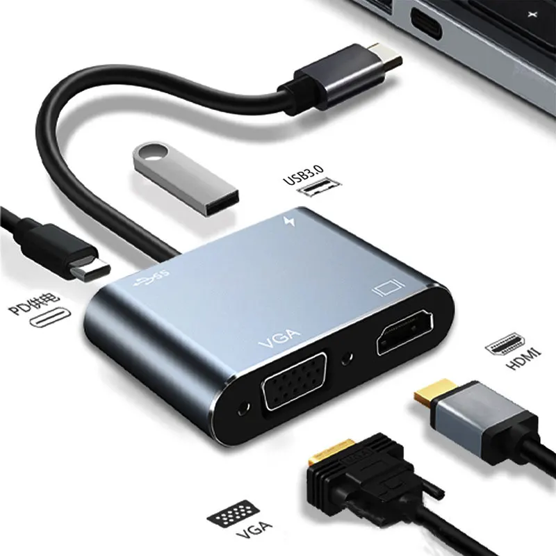 

4 in 1 usb c hub vga suitable for mobile phone computer converter expansion usb port hub Type-C to HD VGA Hub