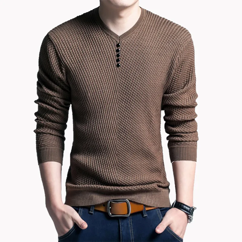 

CUHAKCI New Autumn And Winter Men's Knitted Sweater Casual Youth Solid Color Men's sweater V-neck Pullover Slim Bottoming Shirt