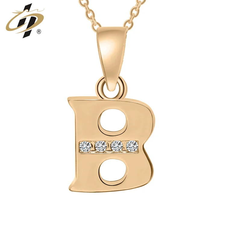 

Wholesale gold metal die struck alphabet B letter pendant necklace with diamond