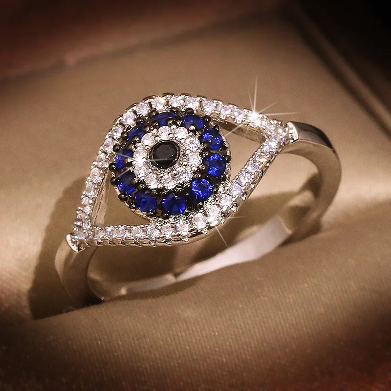 

New Devil Eye Blue Zircon Silver Ring Fashion Diamond Ring Women Jewelry Wholesale