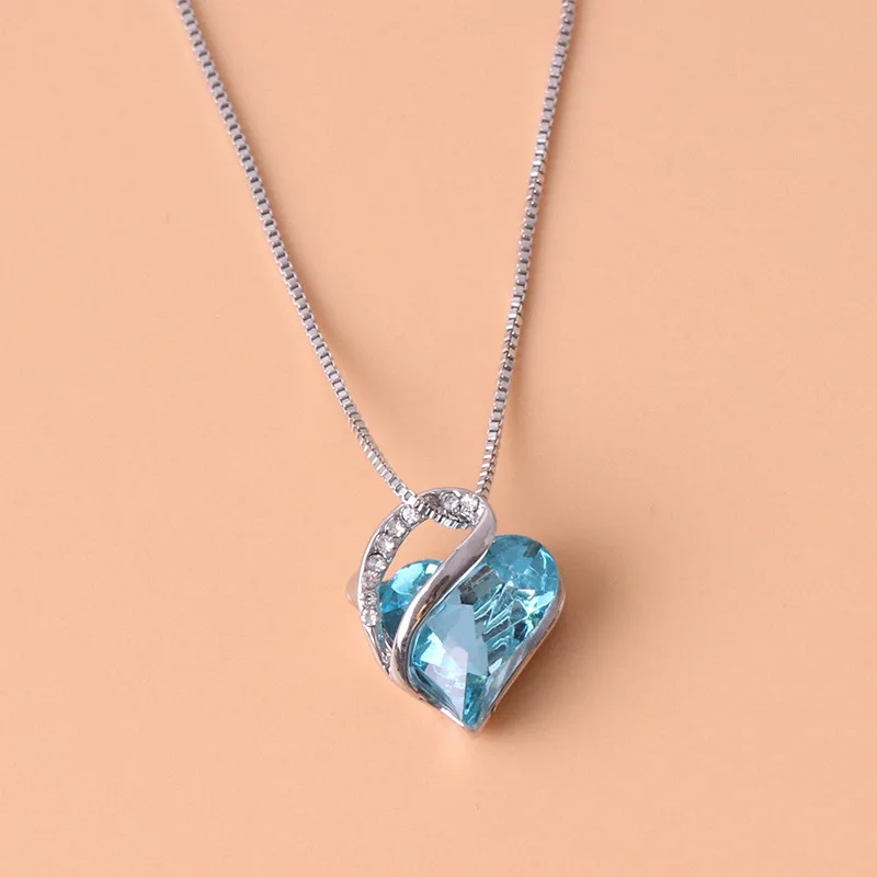 

Fashion lady jewelry Heart pendant silver choker crystal charm gemstone necklace