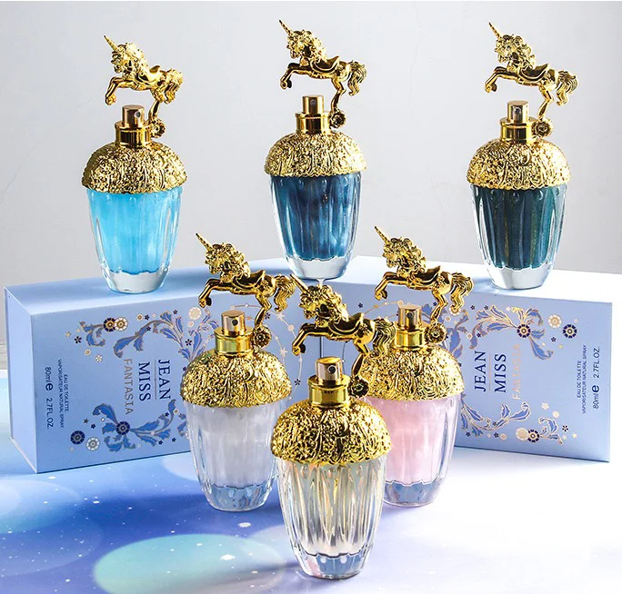 

Unicorn Shape Glass Bottle Customized Eau de Parfum Long Lasting 80ml Lady Fragrance Quicksand Perfume, 6 colors
