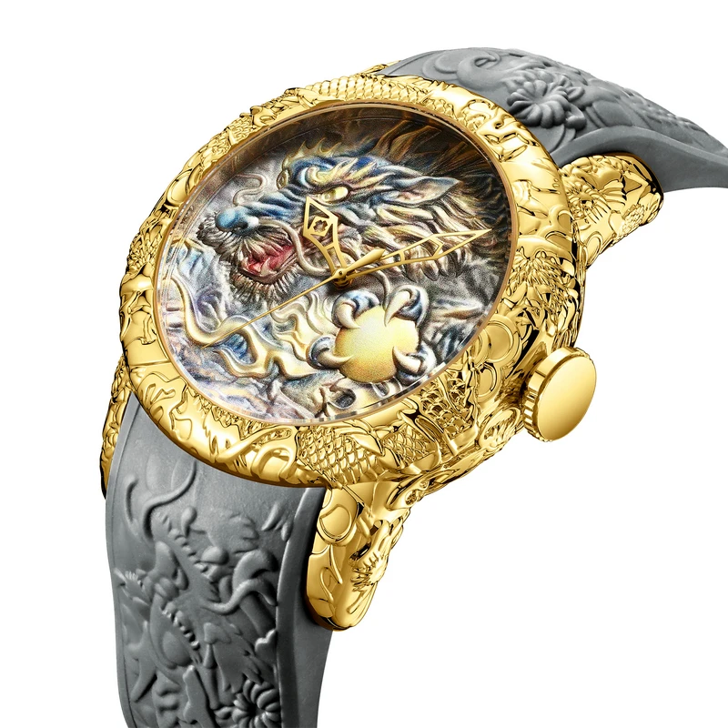 

New Fashion Sculpture Dragon Men's Quartz Watches Brand BIDEN Gold Watch Men Exquisite Relief Creative Clock Relogio