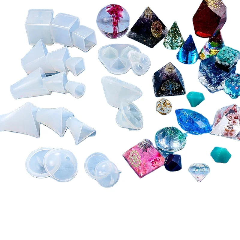 

Crystal Epoxy Diy Cube Mold Diamond Pyramid Cone Ball Silicone Mold Wholesale, Any pantone colors