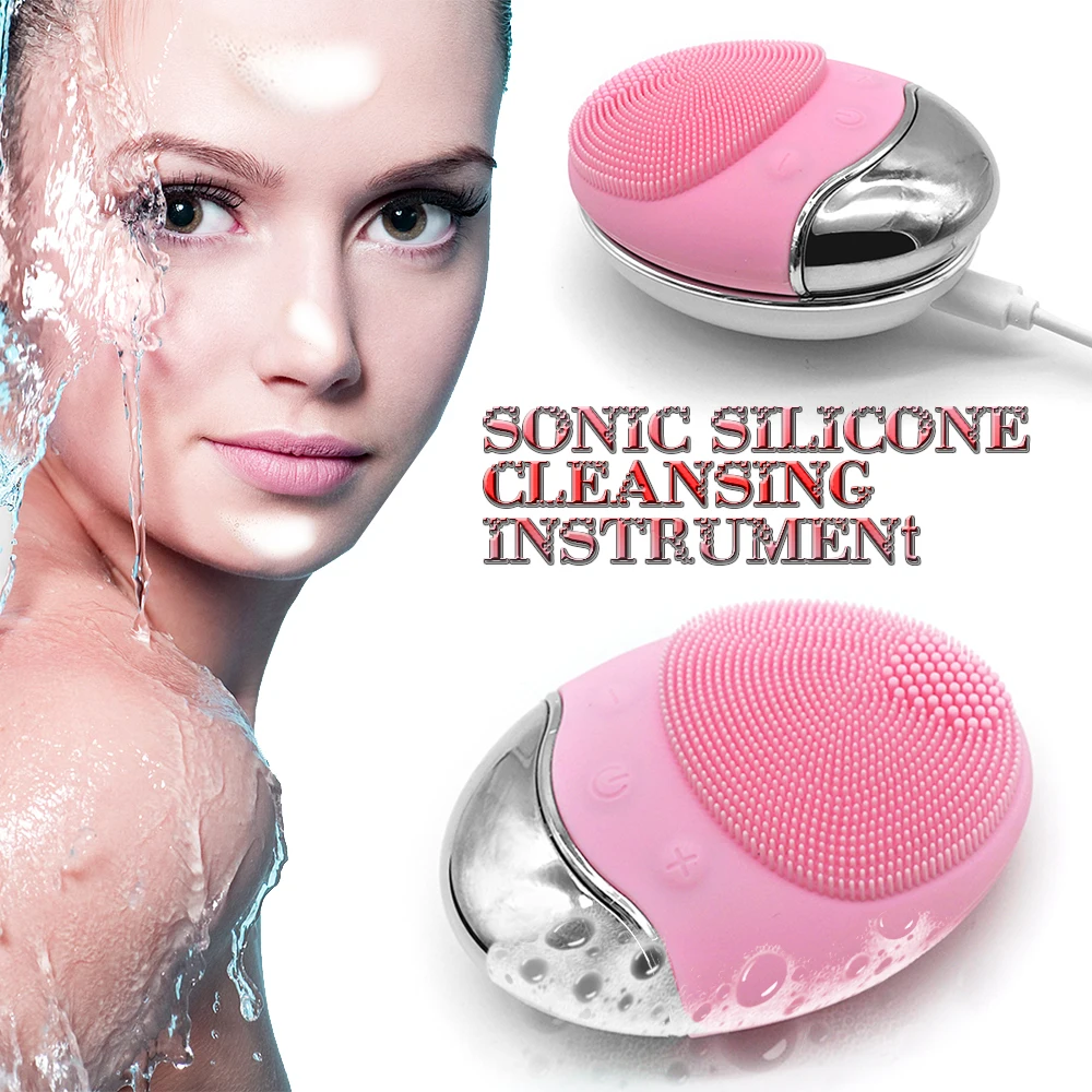 

Wireless charging sonic face scrubber silicone facial cleansing brush exfoliating spin brush, Red, pink, green