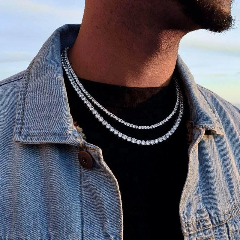 

Luxury 925 Silver Hip Hop Sparkling VVS Moissanite Diamond Tennis Chain Necklace