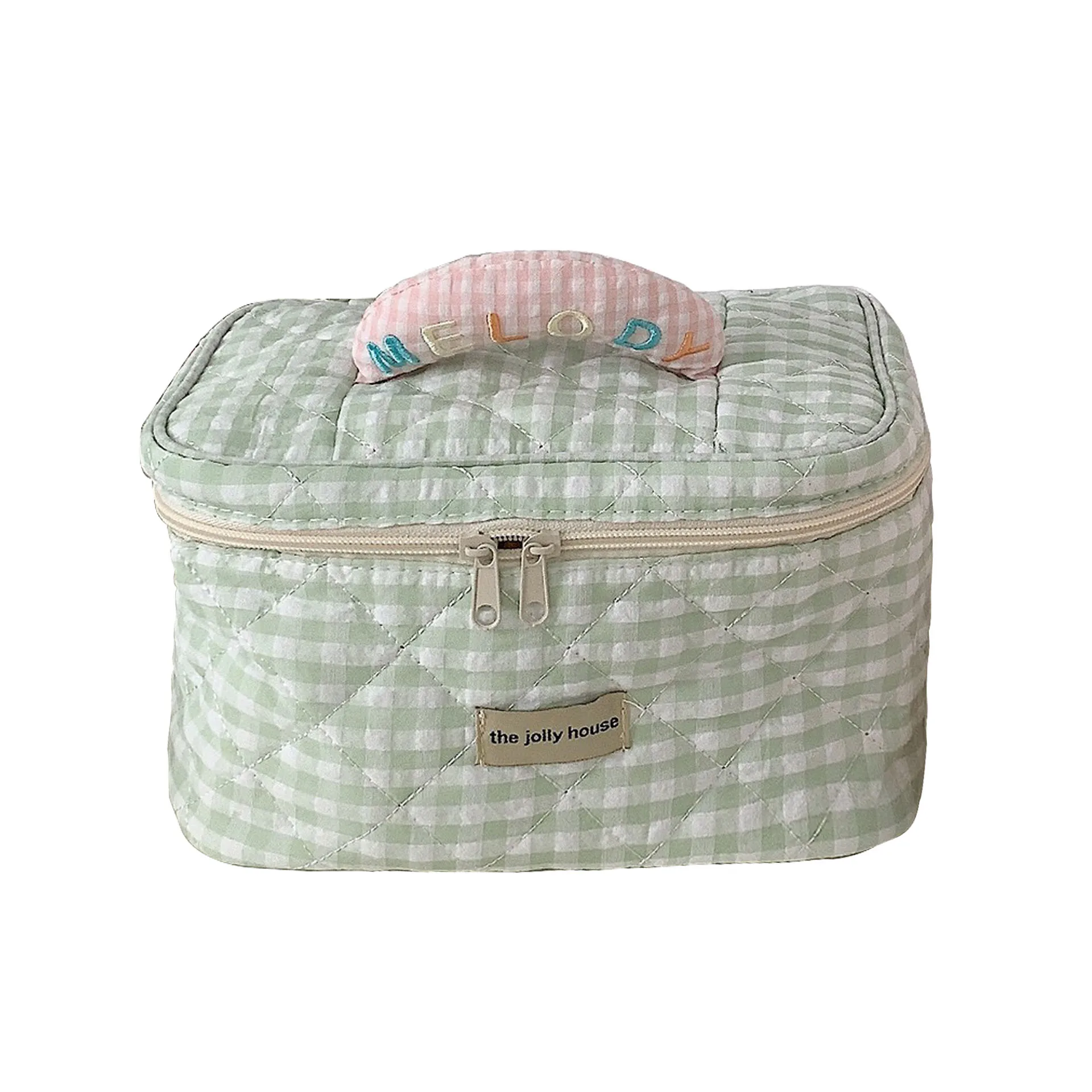 

Hot-selling macaron colored cotton plaid make-up bag large-capacity travel portable wash makeup storage bag