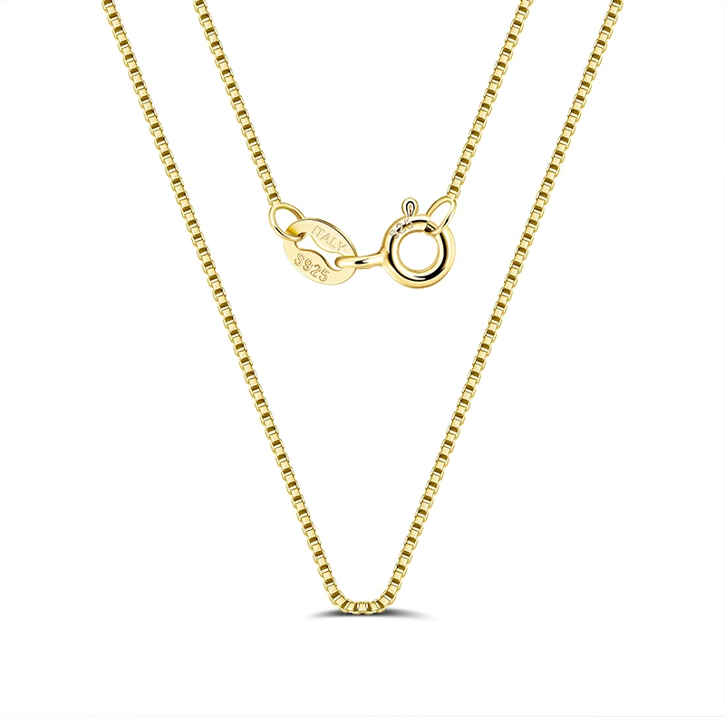 RINNTIN SC07 Fiine Jewelry Genuine 925 Sterling Silver Chain 0.6mm 14K Gold Plated Box Chain for Necklace