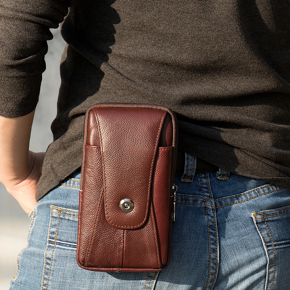 

Marrant 7500 men cigarette case genuine leather golf waist belt bag with cell phone, Brown and dark coffee