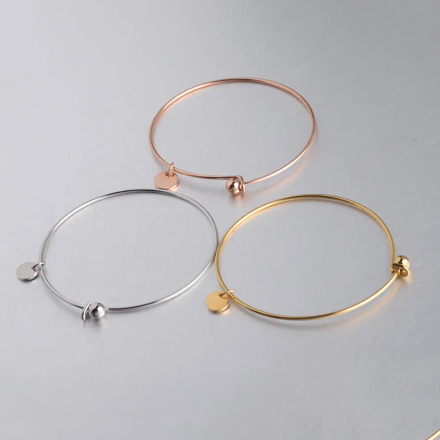 

DIY Metal Stainless Steel Silver/Gold/Rose Gold With Screw-Ball-End Custom Logo 8mm Round Charm Cuff Bracelet Bangle