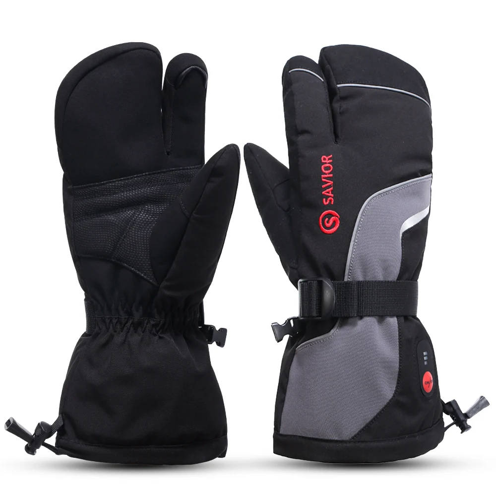 

Savior New Design Fashion Men Women 3 Levels Temperature Control Crab Style Battery Heated Gloves, Black and grey