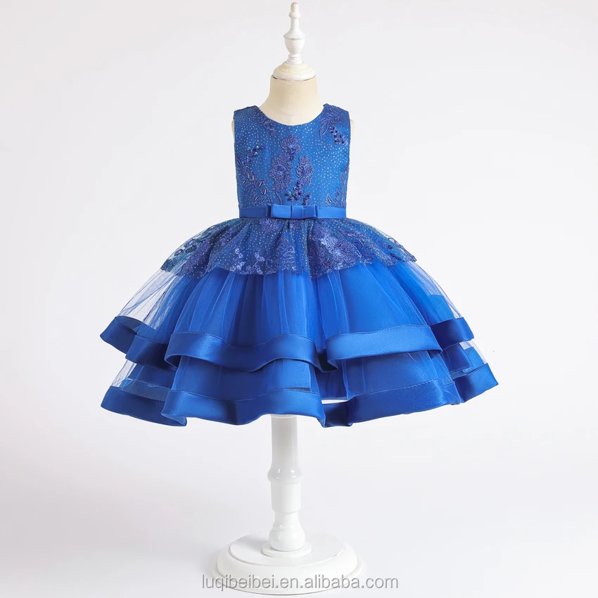 2039 Handiwork Beaded Pretty Girl Skirt Birthday Party Dress Skirt Lace Satin Performing Dress