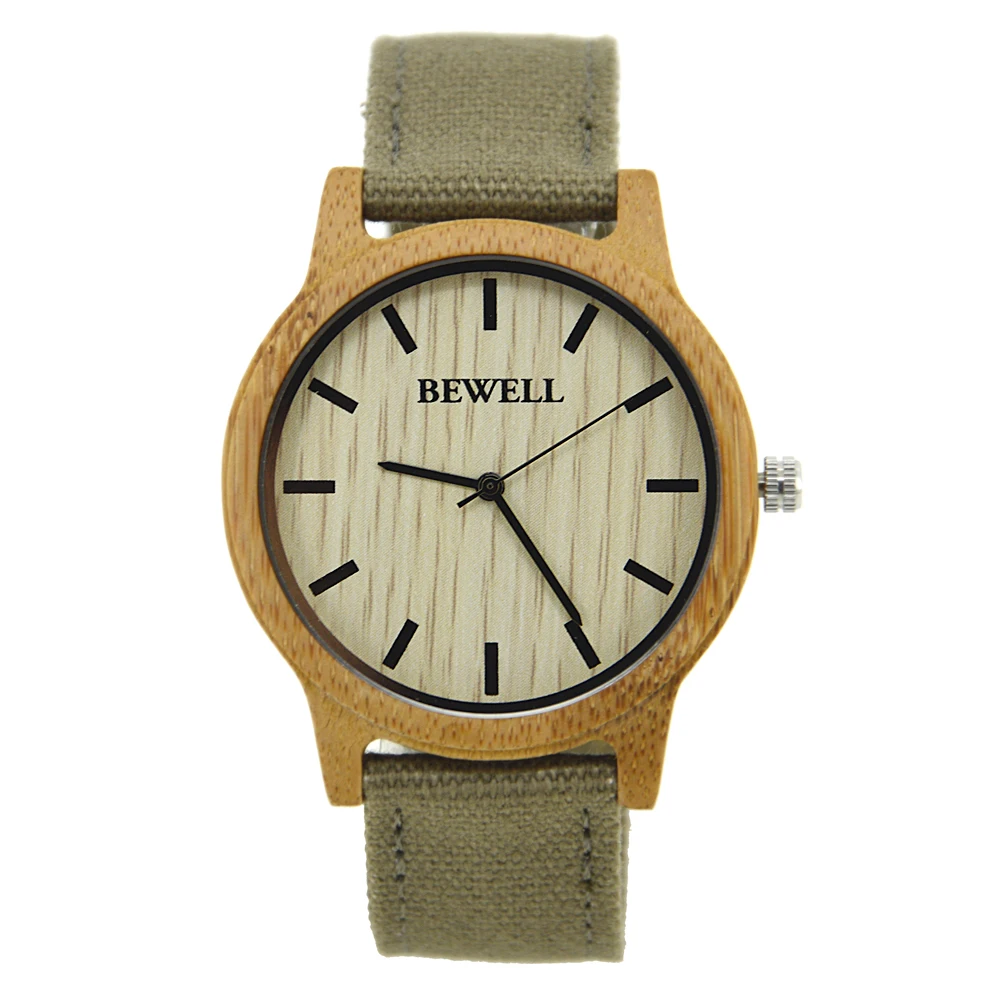 

Trendy 100% natural bamboo wood case and canvas band private label wood watch