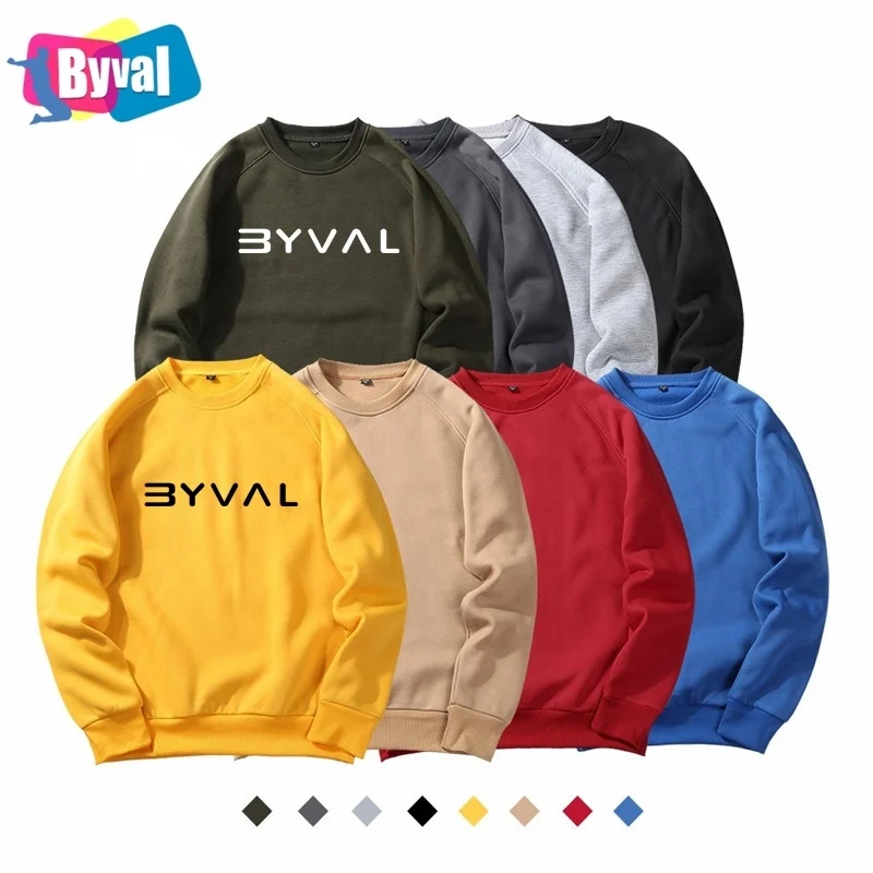 

Byval Mens Fleece Pullover Long Sleeve T Shirts Inner Fleece Warm Sweatshirts Wholesale 100% Cotton Hoodies Custom Logo, Any color is available