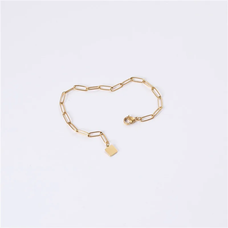 

Never Tarnish High End Paper Pin Link Chain Charm Bracelet 18K Gold Plated Stainless Steel Jewelry Vendors
